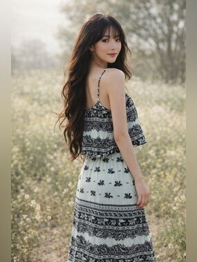 NWOT exotic boho flounce top flowy maxi dress sz M